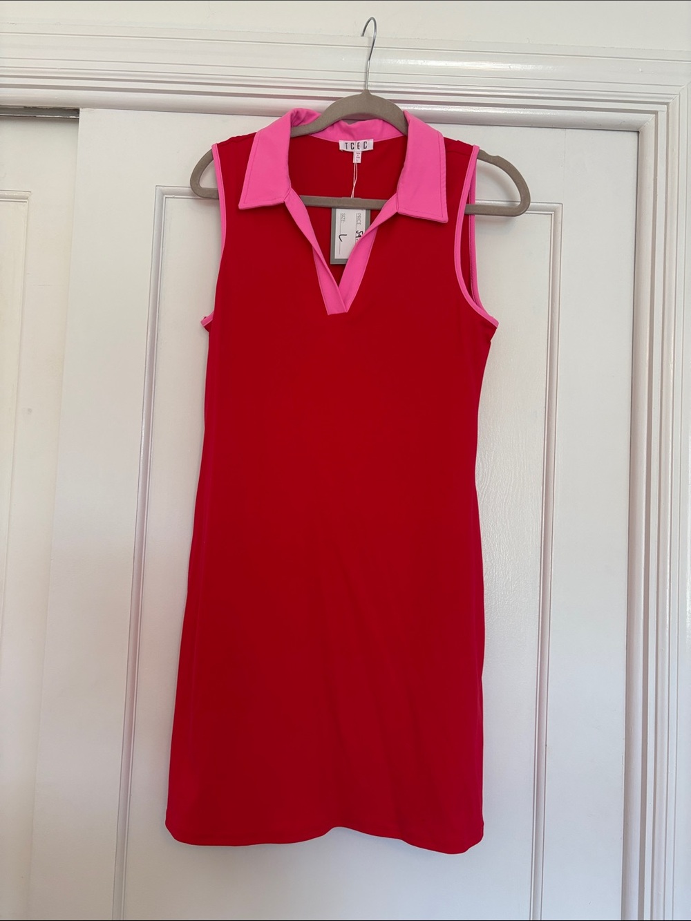TCEC Red Mini Dress with Pink Collar